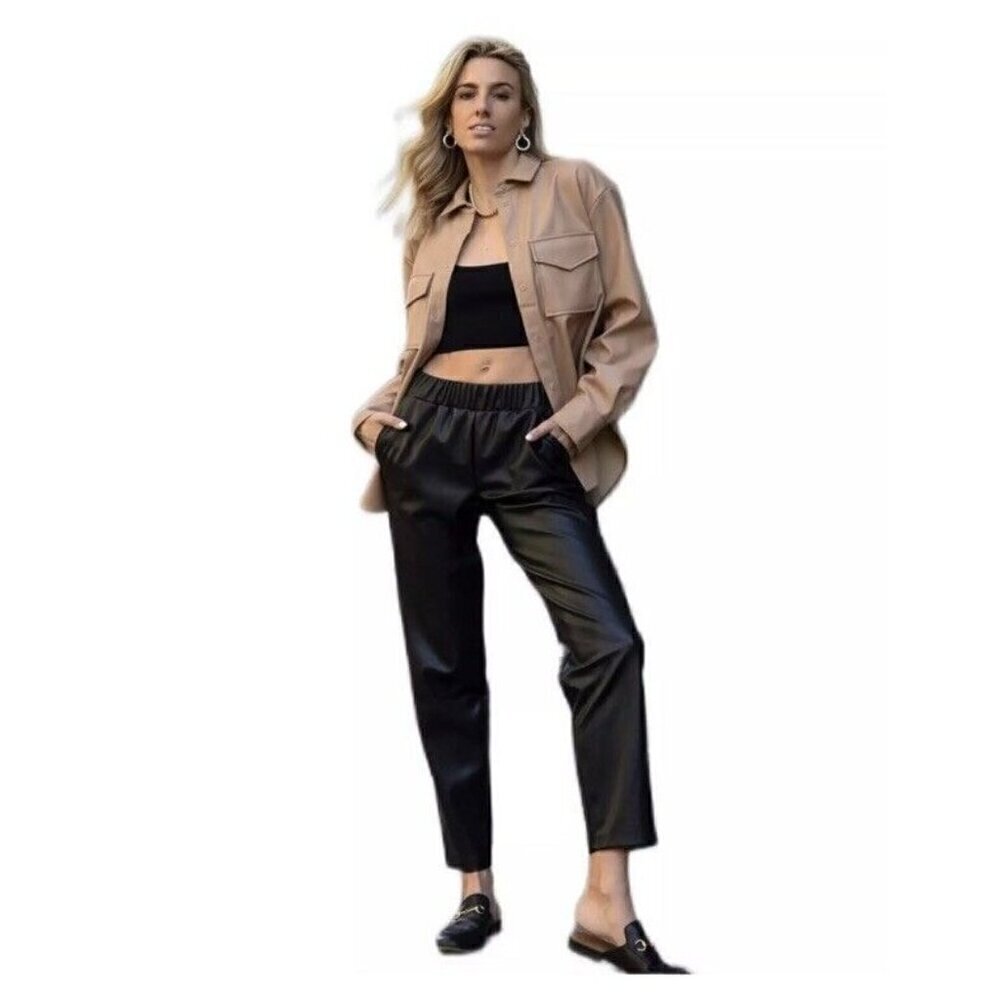Lisadnyc x The Drop Black Vegan Faux Leather Pull On Jogger Pants Size XL Pocket
